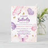  Pink Purple Gold Butterfly Baby Shower Kaart (Staand voorkant)