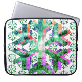 Pink, Purple + Green Snowflakes on Electronics Bag Laptop Sleeve