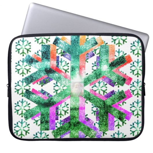 Pink, Purple + Green Snowflakes on Electronics Bag Laptop Sleeve (Voorkant)