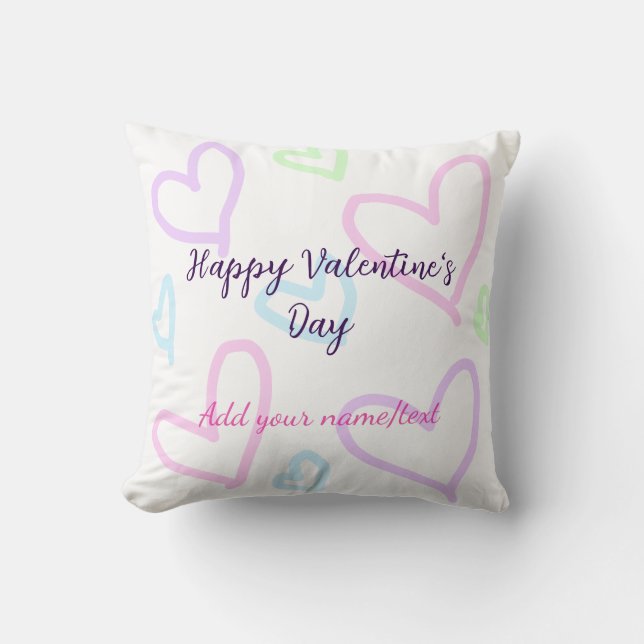 Pink purple heart happy Valentine's day name date  Kussen (Voorkant)