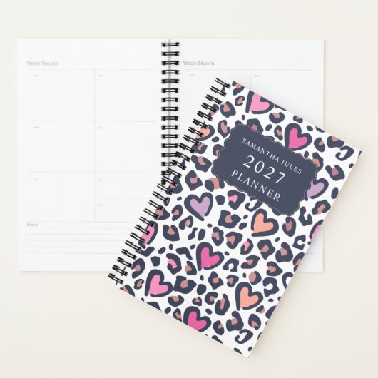 Pink Purple Heart Leopard Valentines Day Pattern Planner (Display)