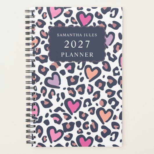 Pink Purple Heart Leopard Valentines Day Pattern Planner (Voorkant)