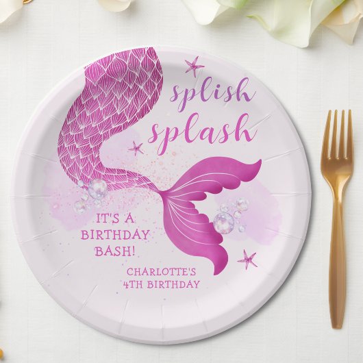 Pink Purple Mermaid Tail Birthday Papieren Bordje