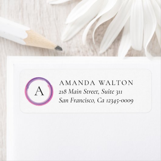 Pink Purple Monogram Business Return Address Etiket (Insitu)