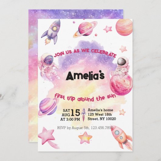 Pink Purple Planet Space First Trip Around the Sun Kaart (Voorkant / Achterkant)