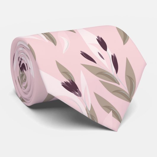 Pink purple red retro flower pattern stropdas (Opgerold)