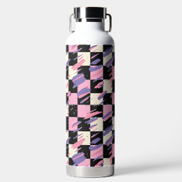 Pink & Purple Retro Checkered Bottle or Tumbler Waterfles
