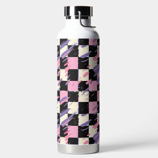 Pink & Purple Retro Checkered Bottle or Tumbler Waterfles