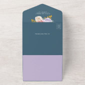 Pink Purple Rose Floral QR Code Dusty Blue Wedding All In One Uitnodiging (Buitenkant)