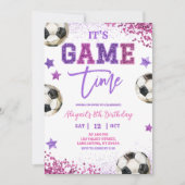 Pink Purple Sequin Soccer Girl Birthday Kaart (Voorkant)