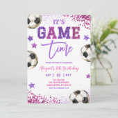 Pink Purple Sequin Soccer Girl Birthday Kaart (Staand voorkant)