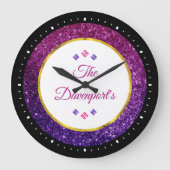 Pink & Purple Sparkling Gemstones Grote Klok (Voorkant)