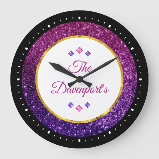 Pink & Purple Sparkling Gemstones Grote Klok (Voorkant)