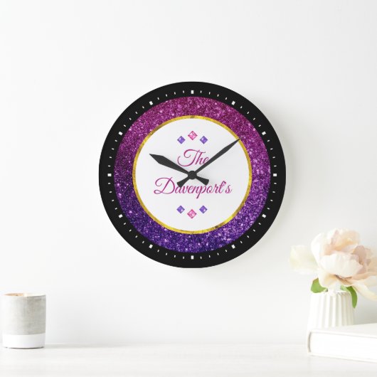 Pink & Purple Sparkling Gemstones Grote Klok (Huis)