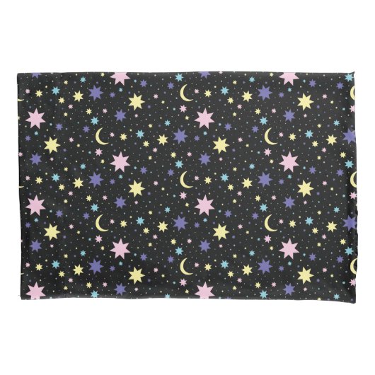 Pink Purple Stars Yellow Moon Cosmic Space. Kussensloop (Voorkant)