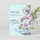  Pink Purple Teal Wildflower Summer Thank You  Kaart (Staand voorkant)