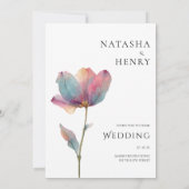 Pink Purple Tulip Flower Watercolor Wedding Kaart (Achterkant)