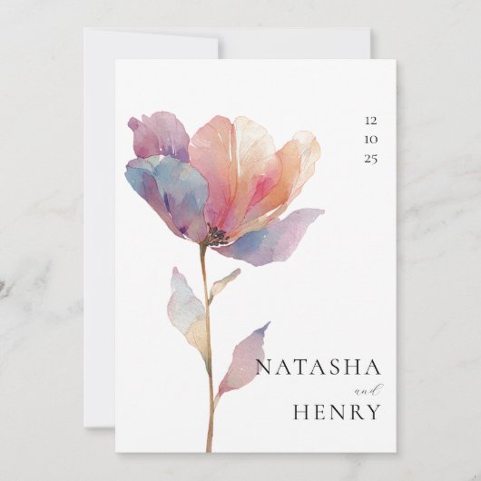 Pink Purple Tulip Flower Watercolor Wedding Kaart (Voorkant)