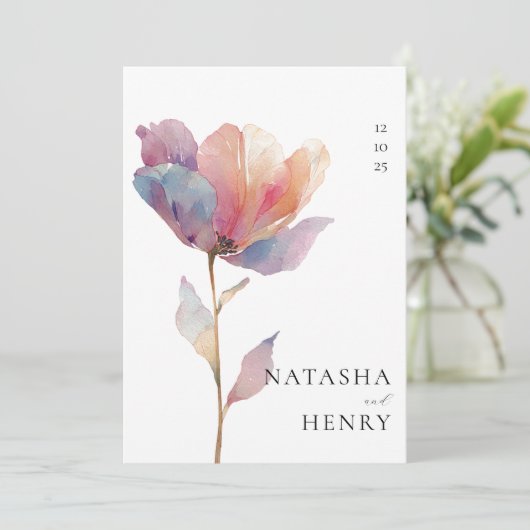 Pink Purple Tulip Flower Watercolor Wedding Kaart (Staand voorkant)