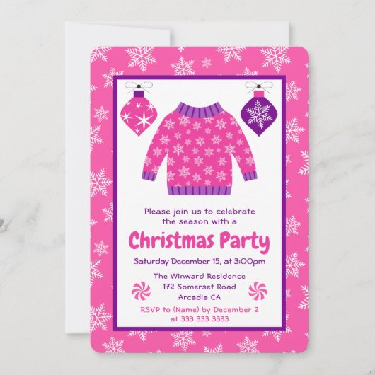 Pink & Purple Ugly Sweater Christmas Party Kaart (Voorkant)