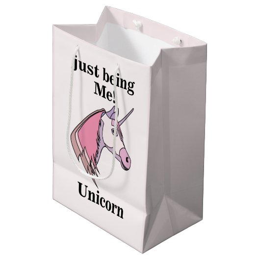 Pink Purple Unicorn Head Medium Cadeauzakje (Voorkant Gekanteld)