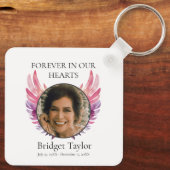 Pink & Purples Angel Wings Funeral Photo Memorial Sleutelhanger (Achterkant)