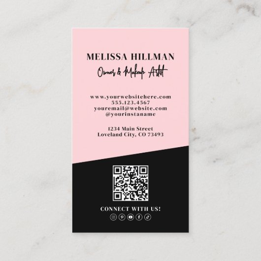 Pink QR Code Photo Makeup Vertical Visitekaartje (Achterkant)