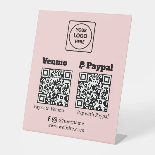 Pink QR Code | Venmo PayPal Scan to Pay Logo Reclamebord Met Voetstuk (Voorkant)