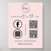 Pink QR Connect with US Business Logo Social Media Poster (Voorkant)