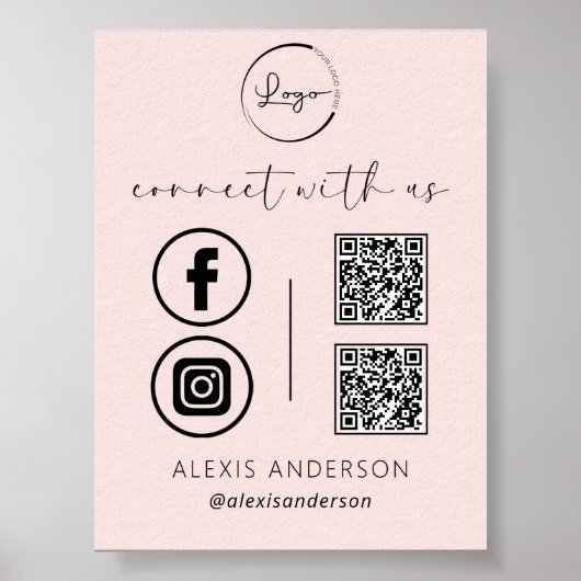 Pink QR Connect with US Business Logo Social Media Poster (Voorkant)
