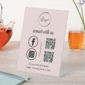 Pink QR Connect with US Business Logo Social Media Reclamebord Met Voetstuk (Insitu)