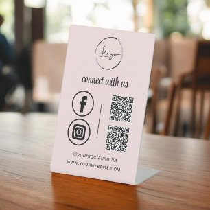 Pink QR Connect with US Business Logo Social Media Reclamebord Met Voetstuk