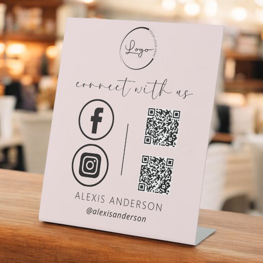 Pink QR Connect with US Business Logo Social Media Reclamebord Met Voetstuk
