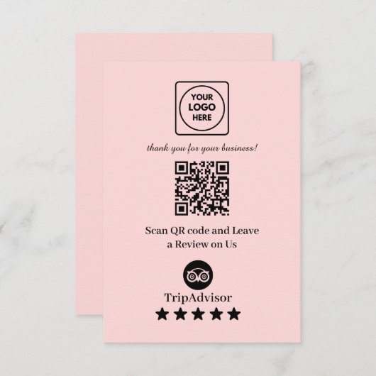 Pink QR | TripAdvisor Business Rating Link Informatiekaartje (Voorkant / Achterkant)
