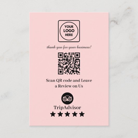 Pink QR | TripAdvisor Business Rating Link Informatiekaartje (Voorkant)