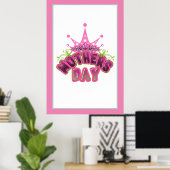 Pink Queen Crown Happy Moederdag POSTER (Thuiskantoor)