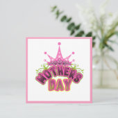 Pink Queen Crown Happy Mothers day Flat Kaart (Staand voorkant)