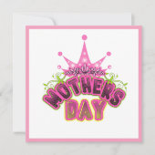 Pink Queen Crown Happy Mothers day Flat Kaart (Voorkant)