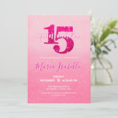 Pink Quinceañera 15e verjaardag uitnodiging (Staand voorkant)