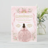 Pink Quinceañera Blush Bow Floral Sweet Kaart (Staand voorkant)