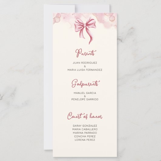 Pink Quinceañera Celebration Programma (Achterkant)