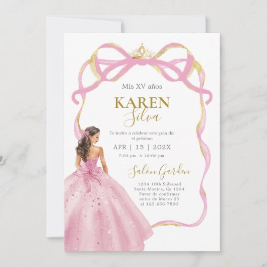 Pink Quinceanera Invitation Kaart (Voorkant)