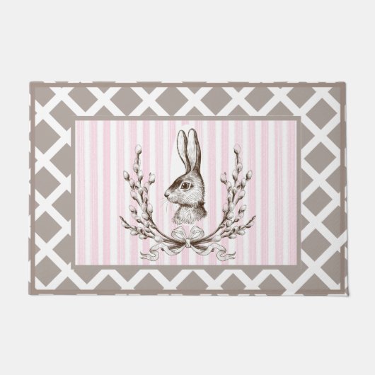 Pink Rabbit Bunny Waterverf Frans land Deurmat (Voorkant)