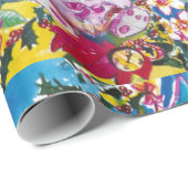 PINK RABBIT, CHRISTMAS CANDLES EN HOLLYBERRIES CADEAUPAPIER (Rol Hoek)