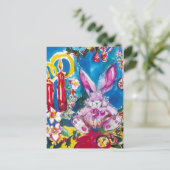 PINK RABBIT, CHRISTMAS CANDLES EN HOLLYBERRIES FEESTDAGENKAART (Staand voorkant)