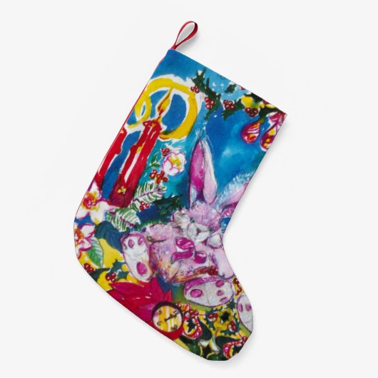 PINK RABBIT, CHRISTMAS CANDLES EN HOLLYBERRIES KLEINE KERSTSOK (Voorkant (Hangend))