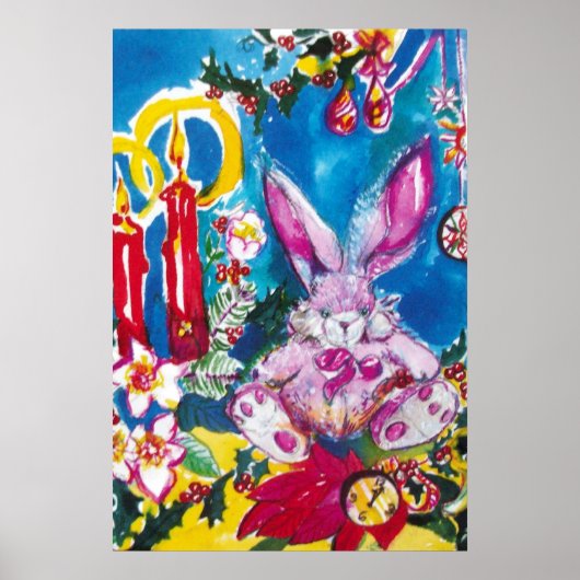 PINK RABBIT, CHRISTMAS CANDLES EN HOLLYBERRIES POSTER (Voorkant)