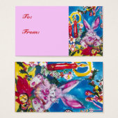 PINK RABBIT, CHRISTMAS CANDLES EN HOLLYBERRIES VISITEKAARTJE (Voorkant /achterkant)