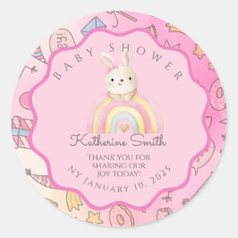 pink rabbit cute baby shower ronde sticker