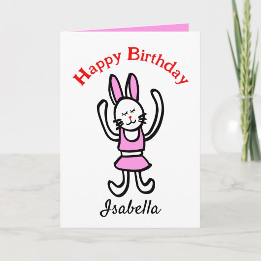 Pink Rabbit Happy Birthday Gepersonaliseerde Kaart (Voorkant)